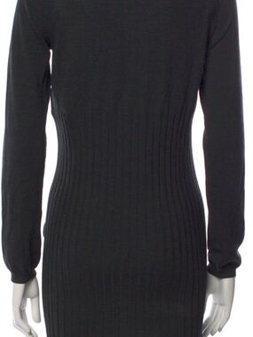 CHANEL Black Ribbed Long-Sleeve Midi Dress